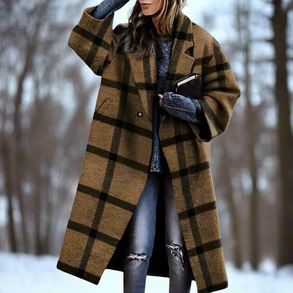 Lang Ternet Uldfrakke til Kvinder | Uldblend | Farverig, Varm & Statement