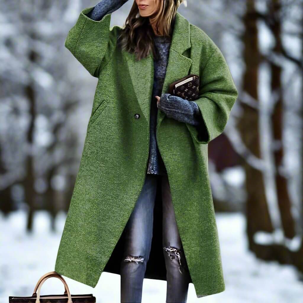 Lang Ternet Uldfrakke til Kvinder | Uldblend | Farverig, Varm & Statement