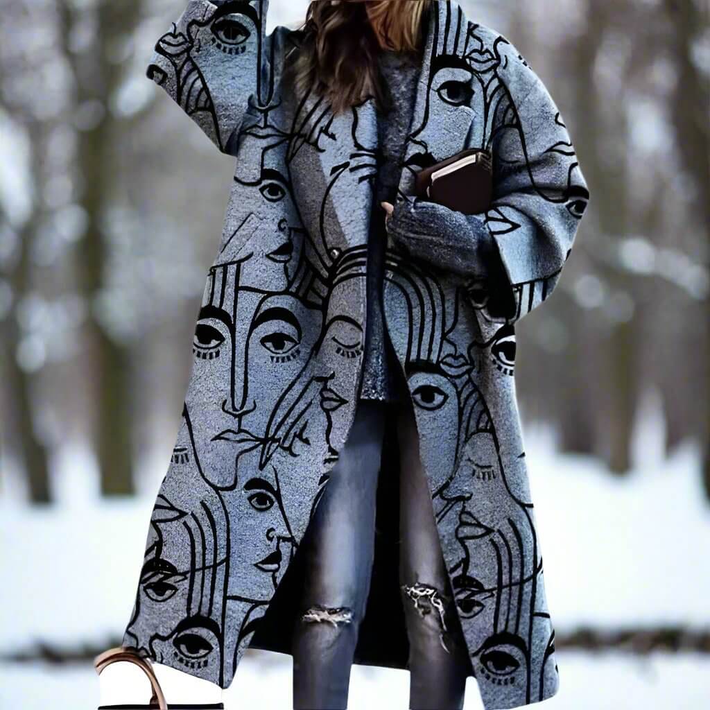 Lang Ternet Uldfrakke til Kvinder | Uldblend | Farverig, Varm & Statement