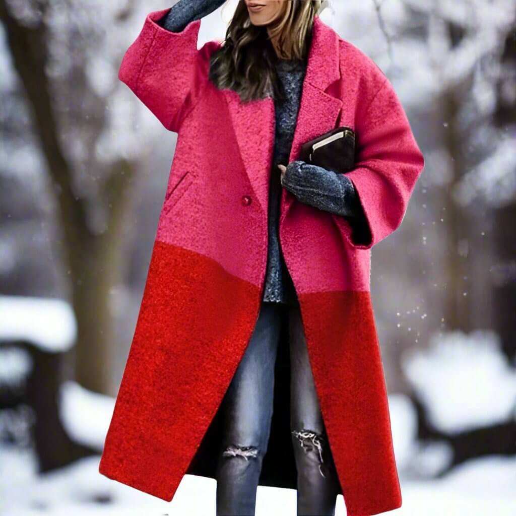 Lang Ternet Uldfrakke til Kvinder | Uldblend | Farverig, Varm & Statement