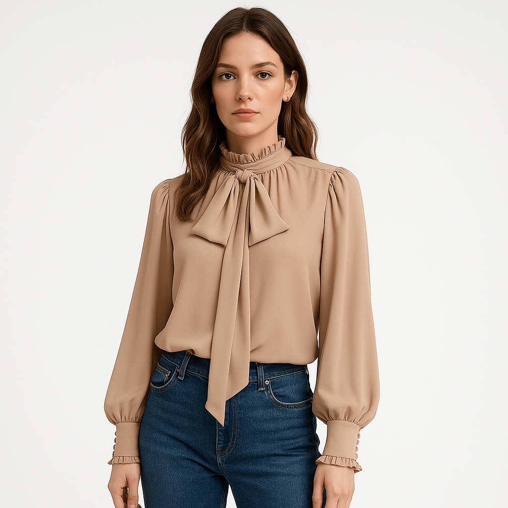 Bluse med Sløjfekrave | Let Stoffald | Klassisk & Feminin