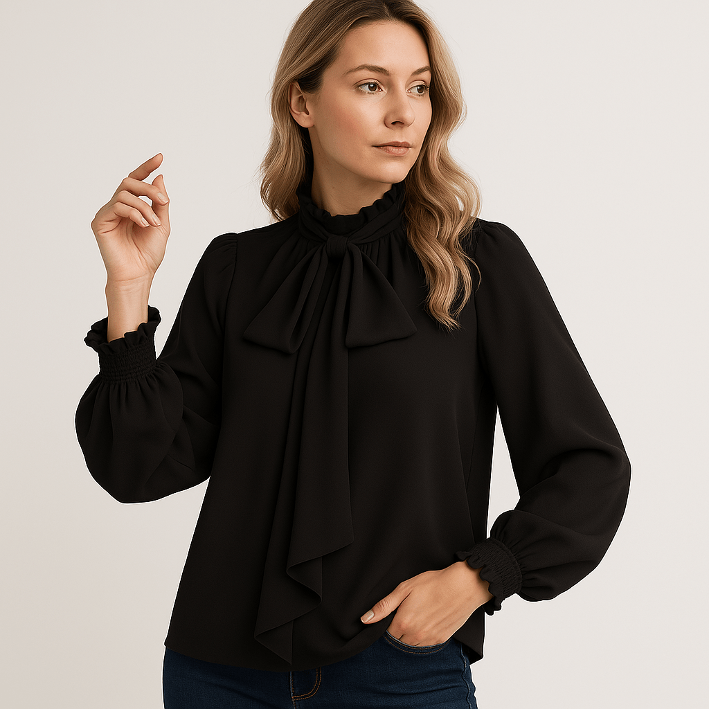 Bluse med Sløjfekrave | Let Stoffald | Klassisk & Feminin