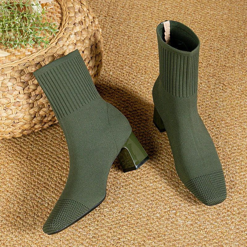 Strikstøvler med Sokdesign | Blokhæl | Elegant & Komfortabel