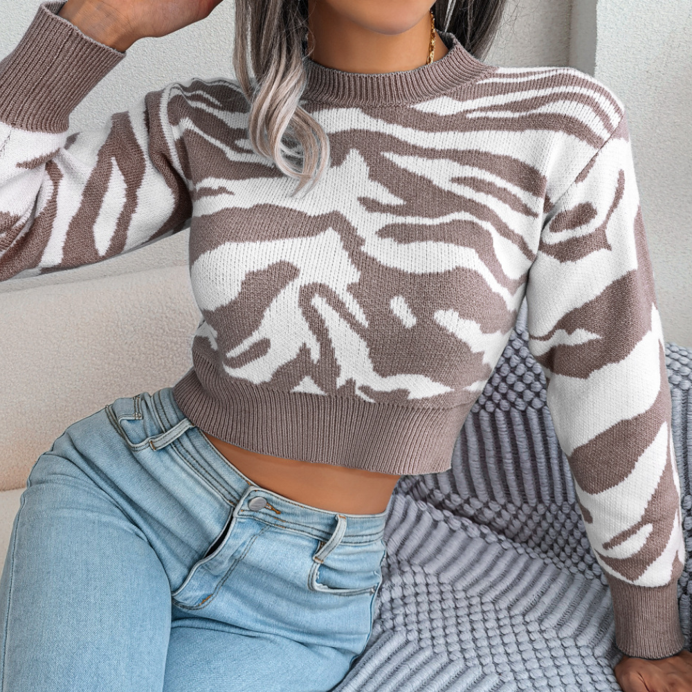 Cropped Sweater med Zebra Mønster | Strik | Trendy & Komfortabel