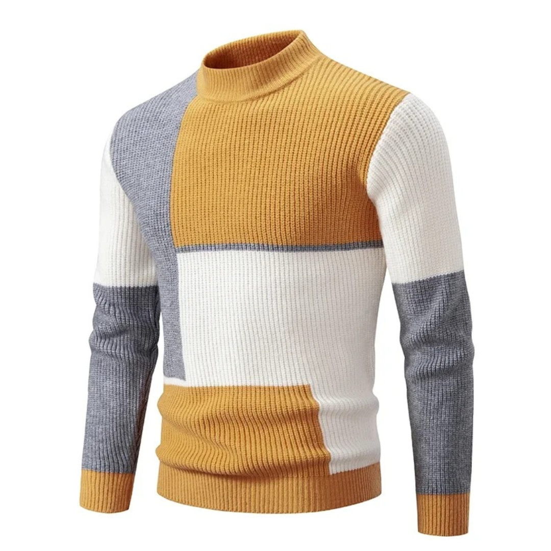 Strikket Sweater med Farveblokke | Blød & Varm | Moderne Design