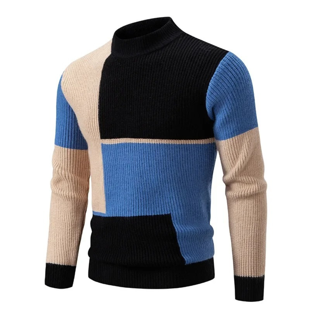 Strikket Sweater med Farveblokke | Blød & Varm | Moderne Design