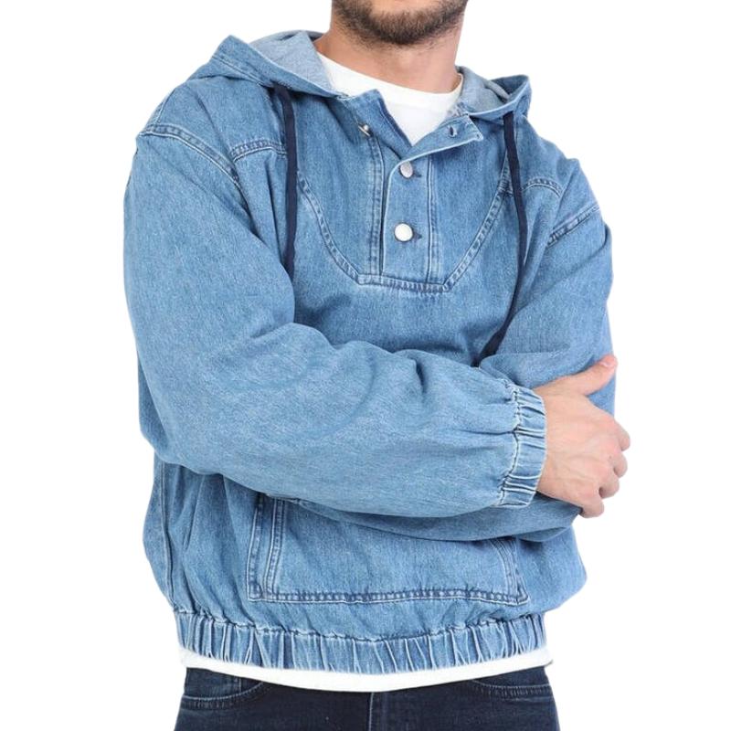 Denim Hættetrøje | Knaplukning | Casual og Trendy