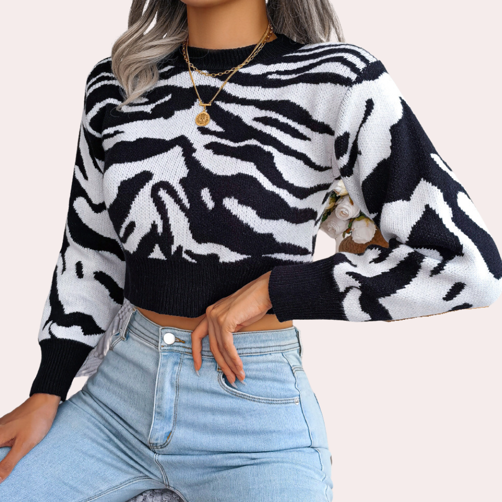 Cropped Sweater med Zebra Mønster | Strik | Trendy & Komfortabel