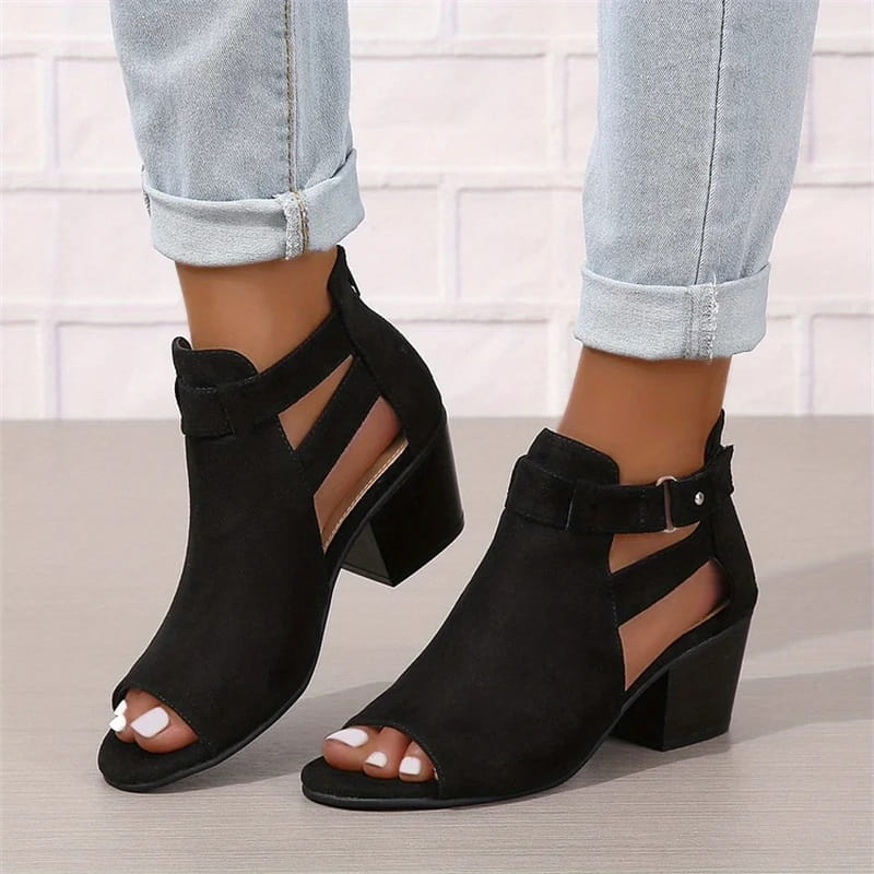 Ankelstøvler med Udskæringer | Peep-Toe Design | Blokhæl og Komfortabel Pasform