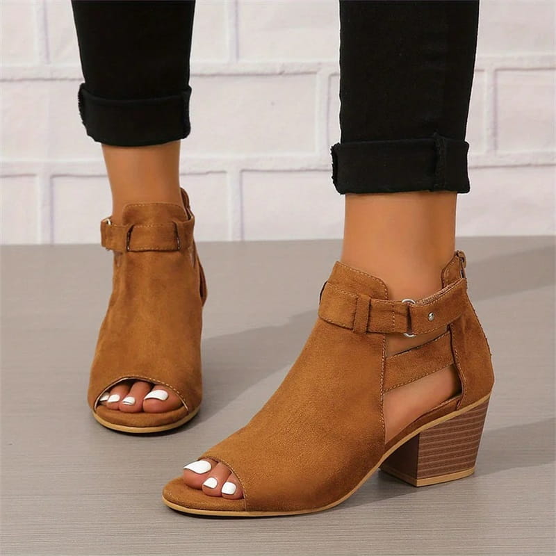 Ankelstøvler med Udskæringer | Peep-Toe Design | Blokhæl og Komfortabel Pasform
