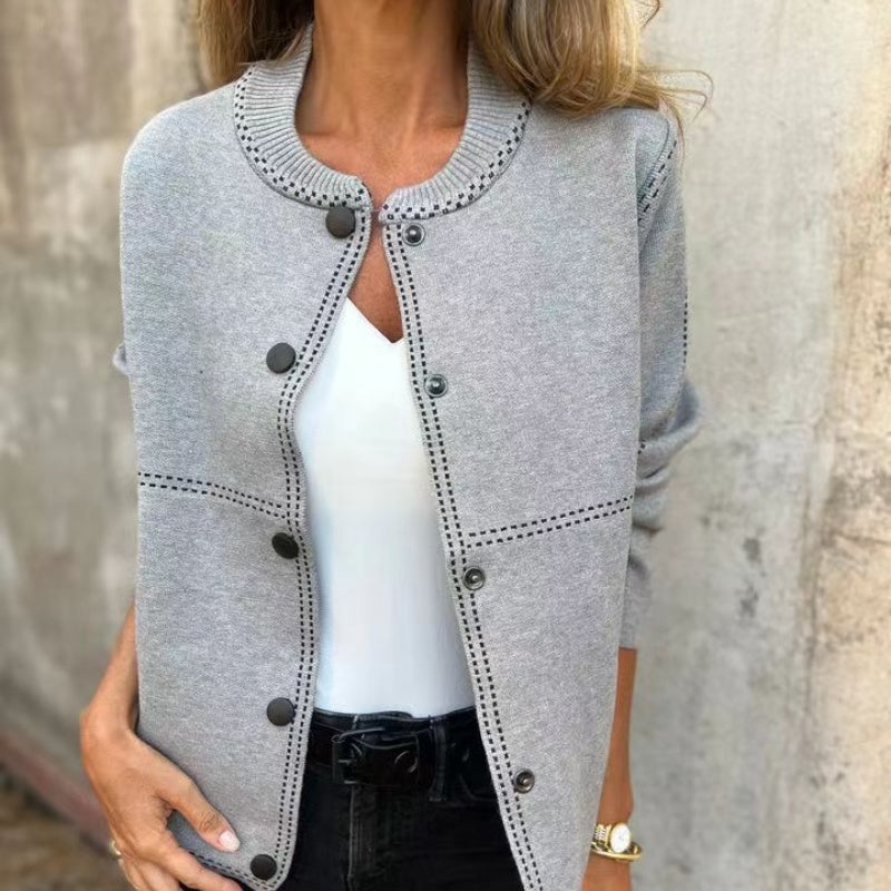 Cardigan med Kontrastkanter | Runde Knapper | Strikket Komfort og Struktur
