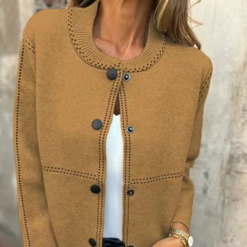 Cardigan med Kontrastkanter | Runde Knapper | Strikket Komfort og Struktur