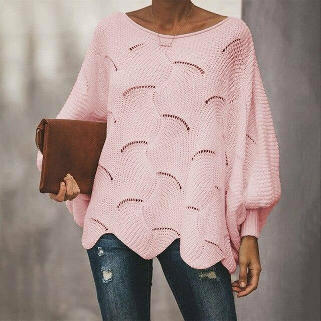 Striktrøje med Bølget Hulmønster | O-Hals | Oversize & Let