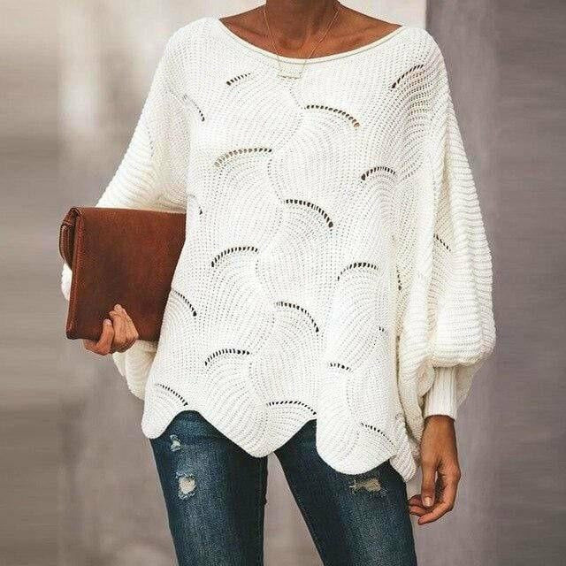 Striktrøje med Bølget Hulmønster | O-Hals | Oversize & Let